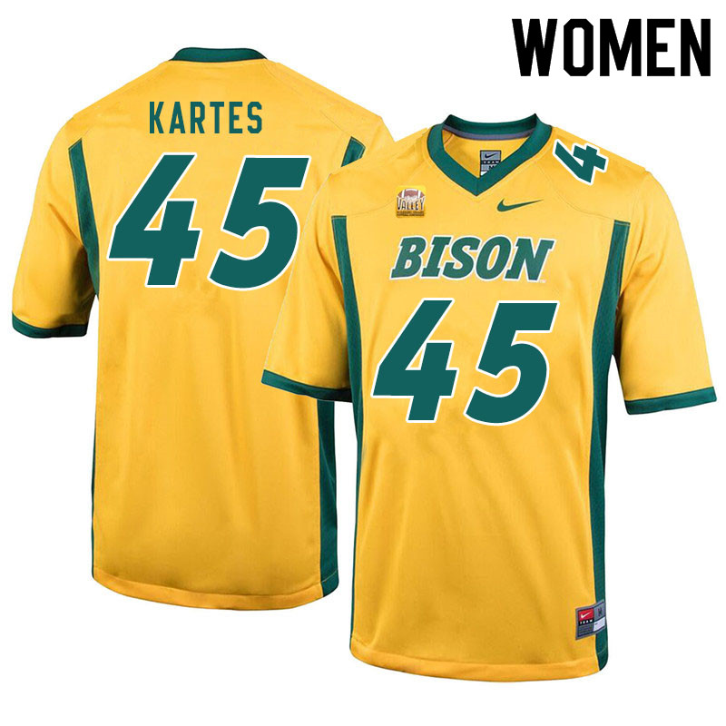 Women #45 Mitchell Kartes North Dakota State Bison College Football Jerseys Sale-Yellow - Click Image to Close